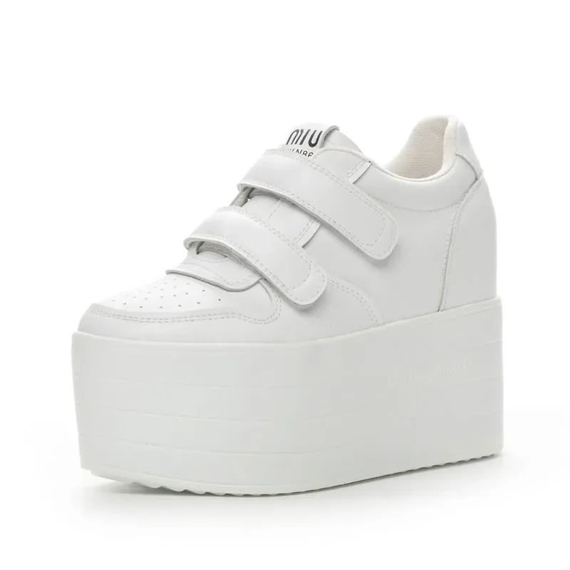 High quality 12cm Synthetic Genuine Leather Boot Ankle Platform Wedge High Brand Chunky Sneaker Shoes