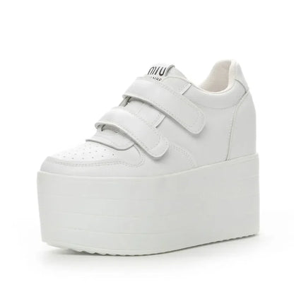 High quality 12cm Synthetic Genuine Leather Boot Ankle Platform Wedge High Brand Chunky Sneaker Shoes