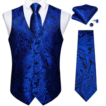 Luxury Paisley Men's Suit Vest Black Pink Red Wedding Prom Tuxedo Waistcoat Necktie Handkerchief Cufflink Sleeveless Jacket Vest
