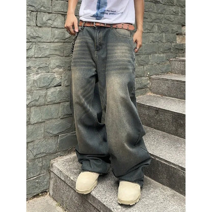 Men's Hip Hop Loose Jeans Y2K Retro Casual Wide Leg Jeans Flared Pants