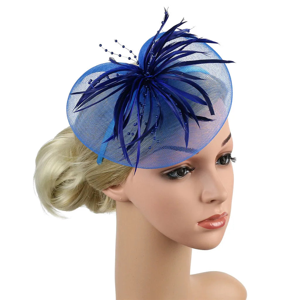 Retro Fascinators Women Feather Floral Mesh Headband Fascinator Hat Headwear Party Wedding Church