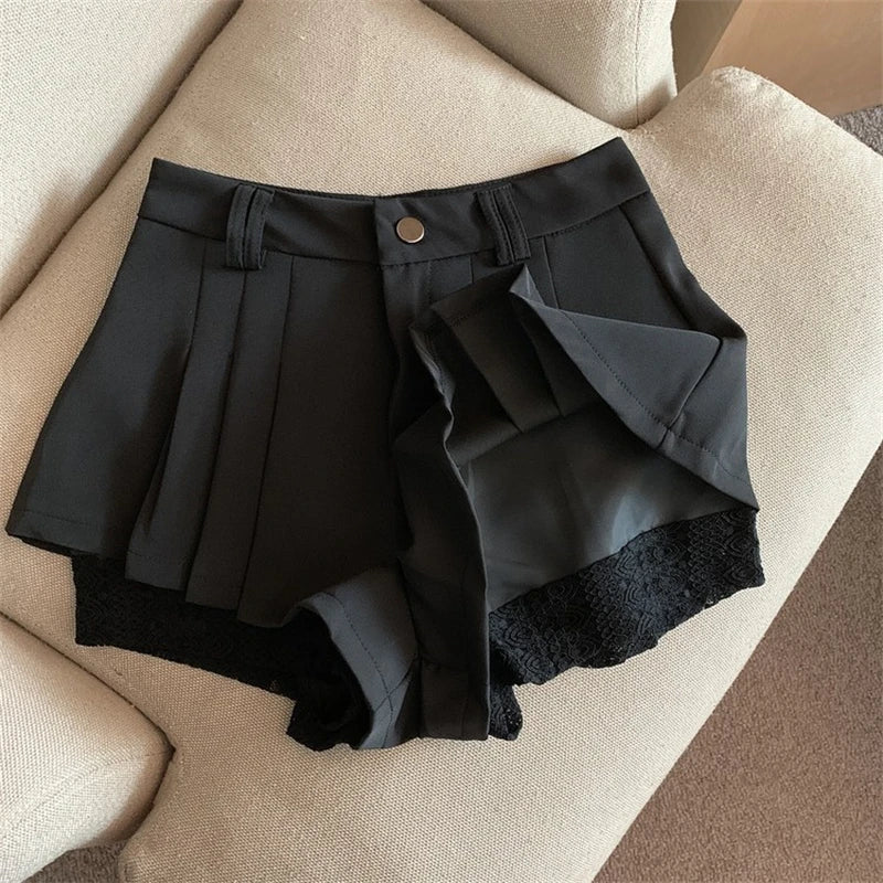 Women Black Gothic Y2k Pleated Shorts Skirt Vintage Mini Skirt Harajuku Korean Elegant Skirts Aesthetic Emo 2000s Clothes Summer