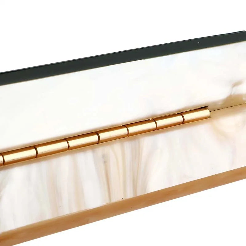 Womens Handbag Green Beige Striped Acrylic Luxury Casual Cute Box Clutch Purse