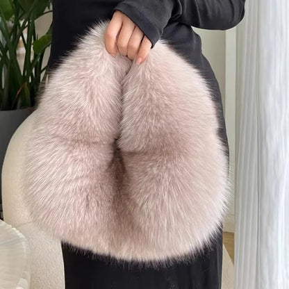 Soft Plush Half Moon Bags for Women Designer Fluffy Faux Fur Lady Handbags Luxury Small Tote