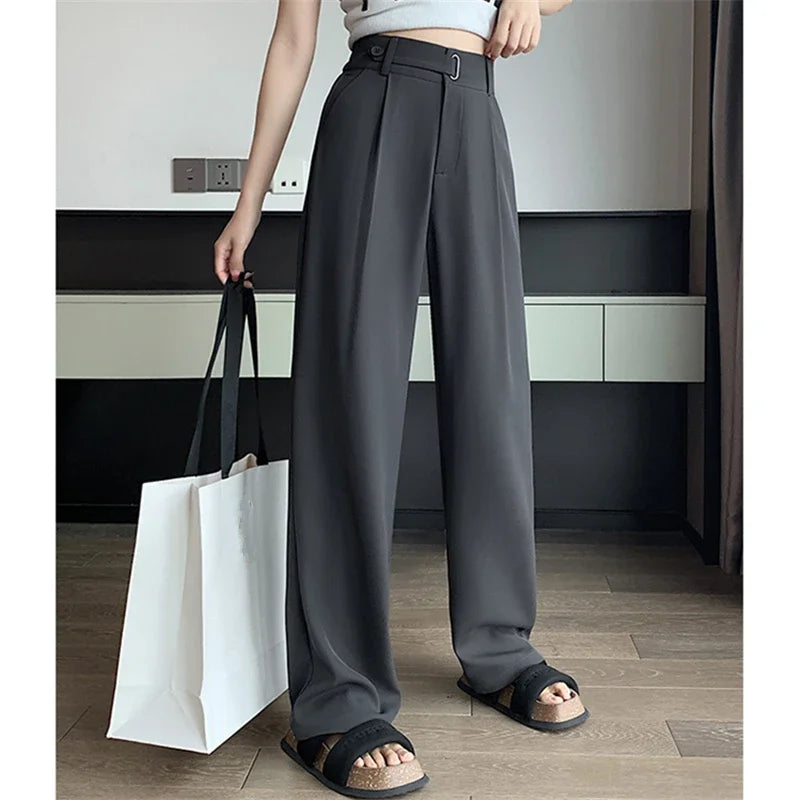 Women's Casual Pants Wide Leg Pants Solid Color High Waist Loose Trousers