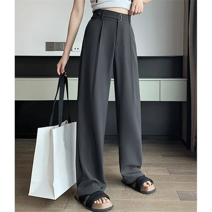 Women's Casual Pants Wide Leg Pants Solid Color High Waist Loose Trousers