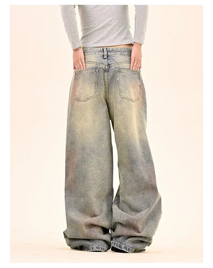 American Fashion Tie-Dye Graffiti Straight Leg Wide Jeans Straight Leg Loose Jeans Hip-hop Street Baggy Jeans