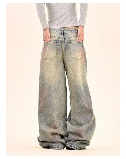 American Fashion Tie-Dye Graffiti Straight Leg Wide Jeans Straight Leg Loose Jeans Hip-hop Street Baggy Jeans