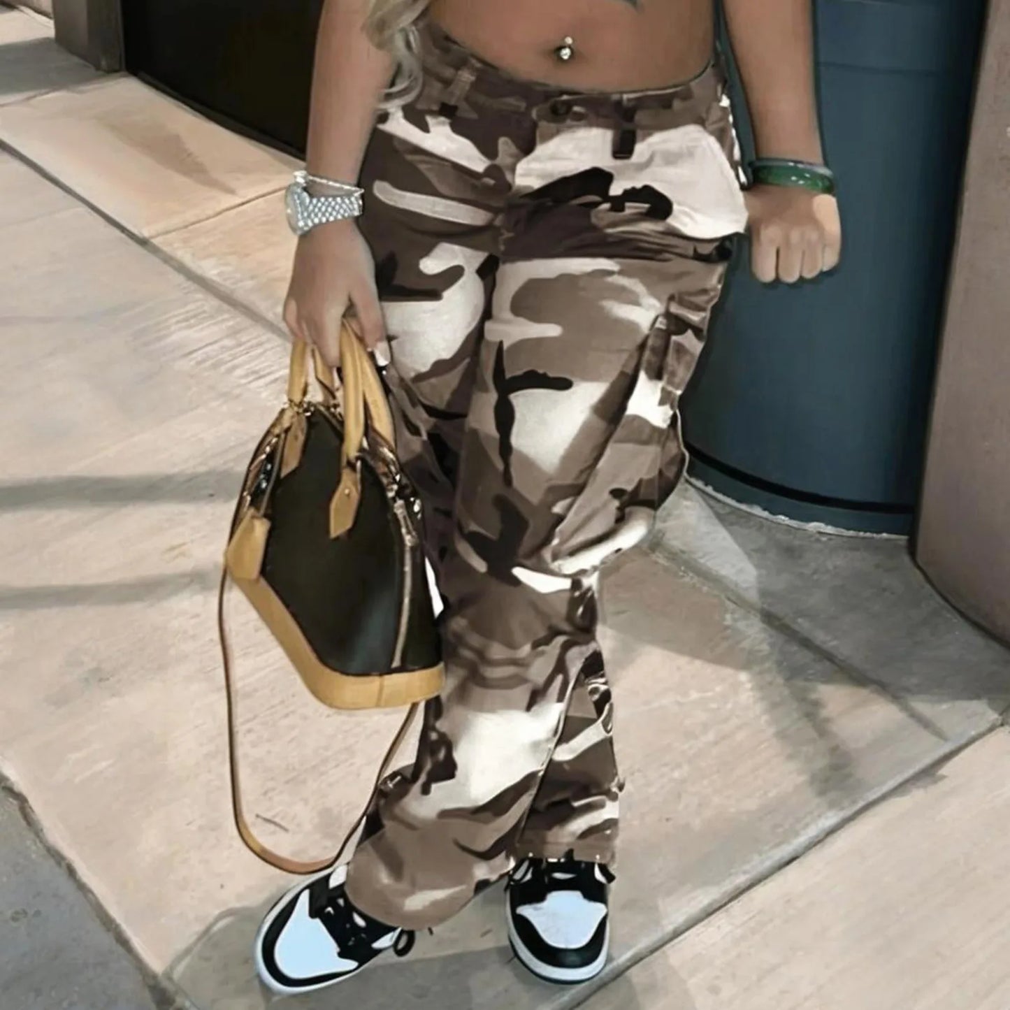 Cargo Pants Fashion Women Camo Print Oversized Pocket High Waist Baggy Pant Casual Hip Hop Straight Trouser