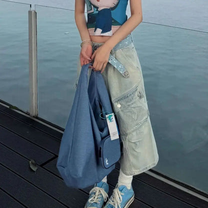 Women's Blue Casual Denim Shorts Cargo Baggy Y2K High Street Harajuku Retro Style 2000S Style Loose Fit Shorts for Casual Wear