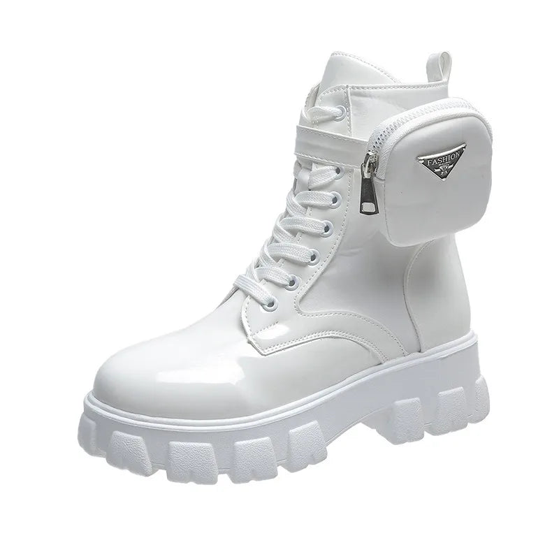 BLACK and White Ankel Boots Goth Platform Boots Snow Booties Woman
