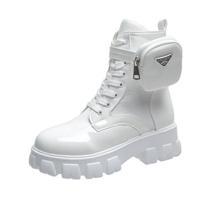 BLACK and White Ankel Boots Goth Platform Boots Snow Booties Woman
