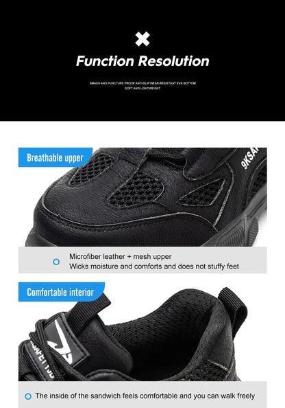 Work Shoes Hollow Breathable Steel Toe Boots Lightweight Safety Work Shoes Anti-slippery For Men Women Male Work Sneaker