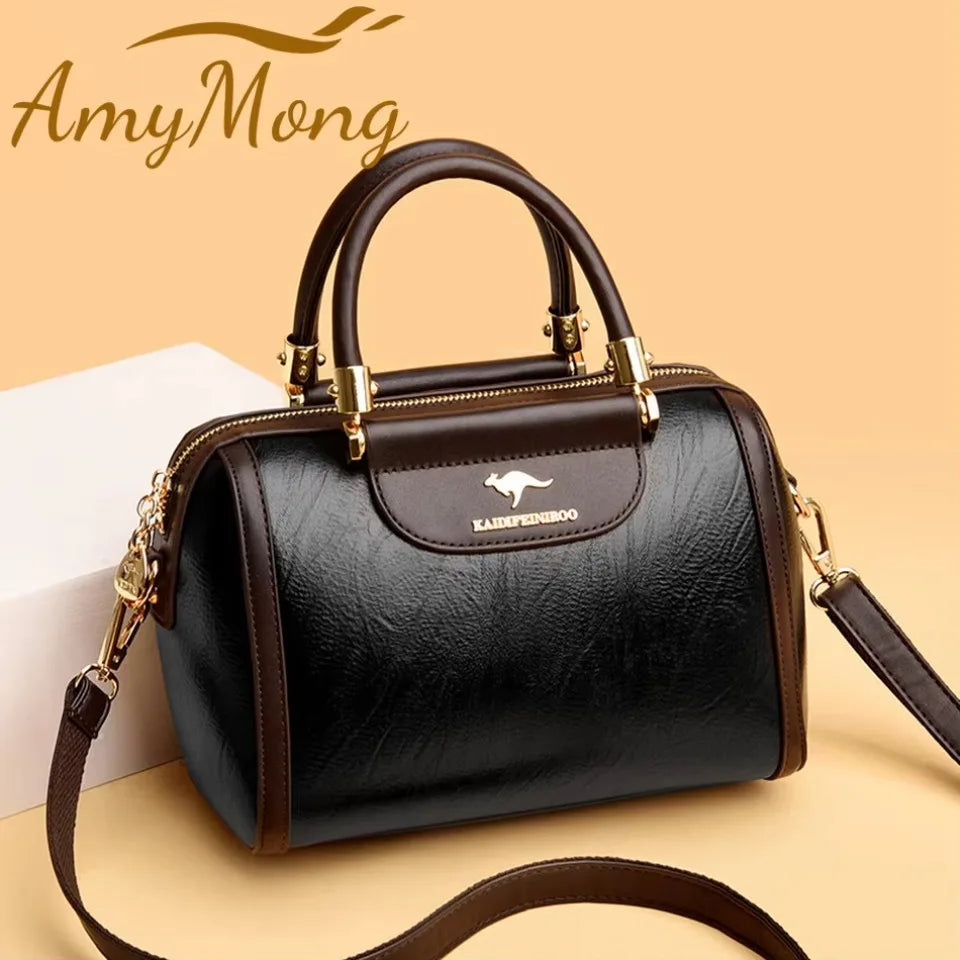Super High Quality Leather Top Handle Purse Shell Bag Women Casual Crossbody