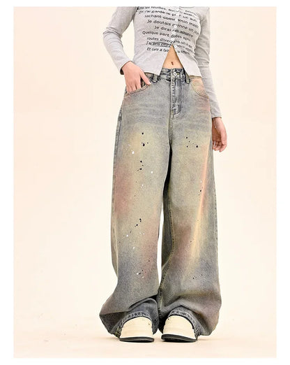American Fashion Tie-Dye Graffiti Straight Leg Wide Jeans Straight Leg Loose Jeans Hip-hop Street Baggy Jeans