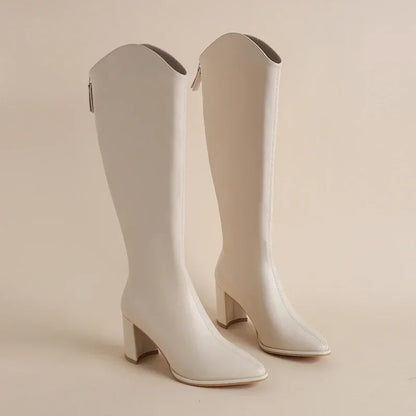 Zipper Thick High Heels Simple Thick High Heels Autumn Winter Boots Knee High