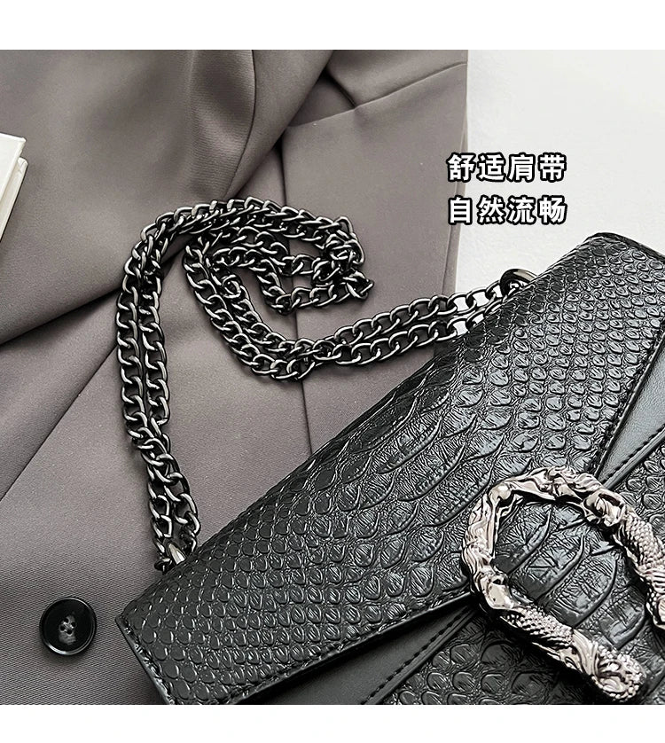 Chain Shoulder Bag for Women Snake Pattern Crossbody Small Square Bag