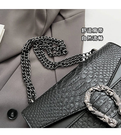 Chain Shoulder Bag for Women Snake Pattern Crossbody Small Square Bag