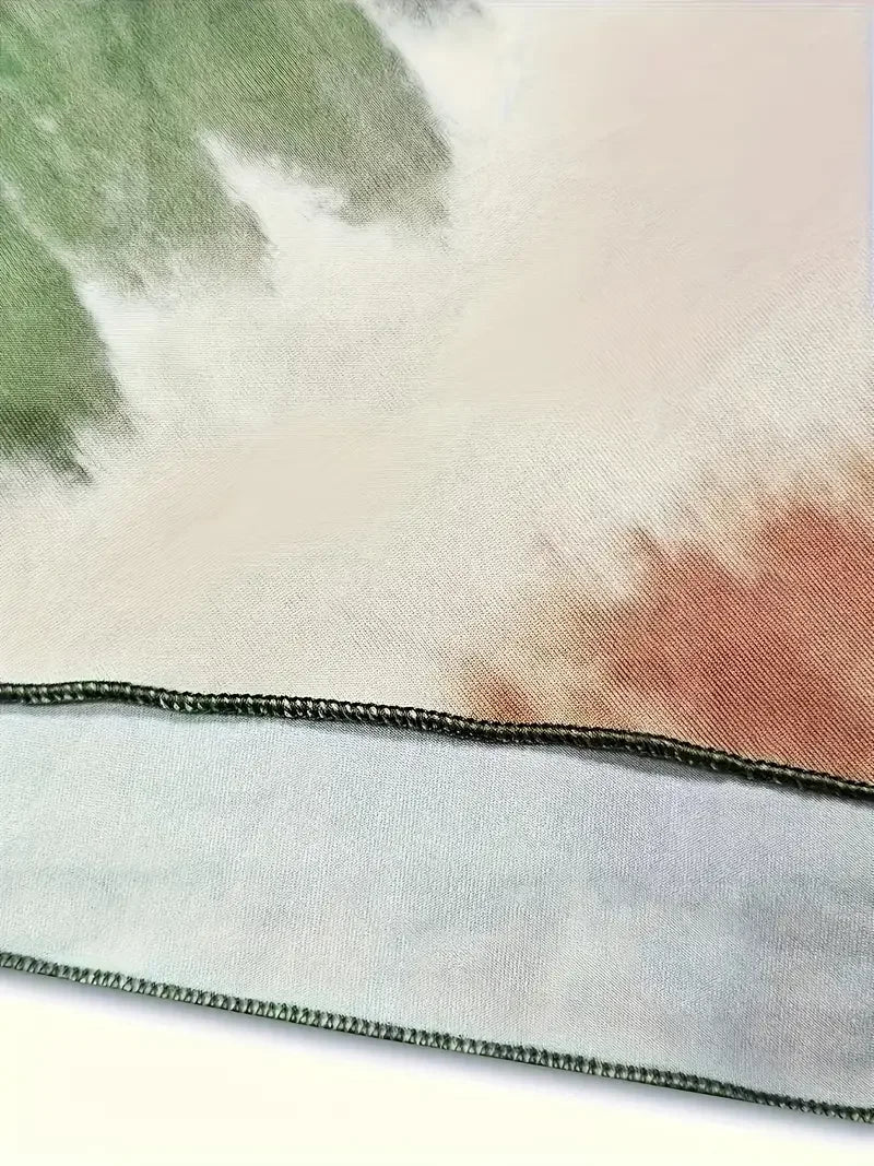 Three-Piece Outfit Tie Dye Top Solid Color Tank Top Elastic Waist Pants Set