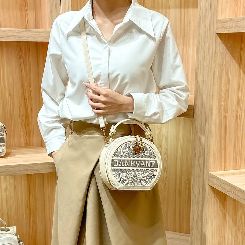 Light luxury brand embroidered small round bag designer high-end single shoulder crossbody bag