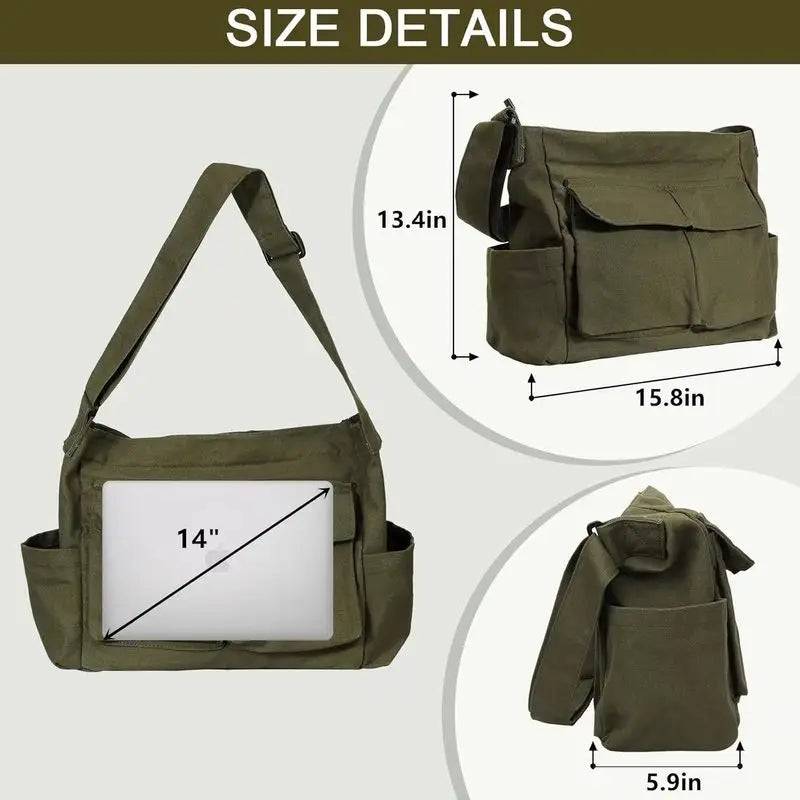 Canvas Messenger Bag Large Hobo Crossbody Bags with Multiple Pockets,School Vintage Shoulder Laptop Bag for Women and Men
