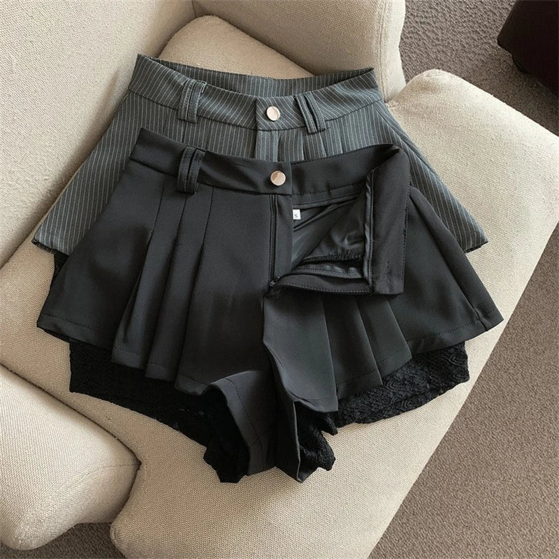 Women Black Gothic Y2k Pleated Shorts Skirt Vintage Mini Skirt Harajuku Korean Elegant Skirts Aesthetic Emo 2000s Clothes Summer
