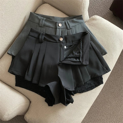 Women Black Gothic Y2k Pleated Shorts Skirt Vintage Mini Skirt Harajuku Korean Elegant Skirts Aesthetic Emo 2000s Clothes Summer