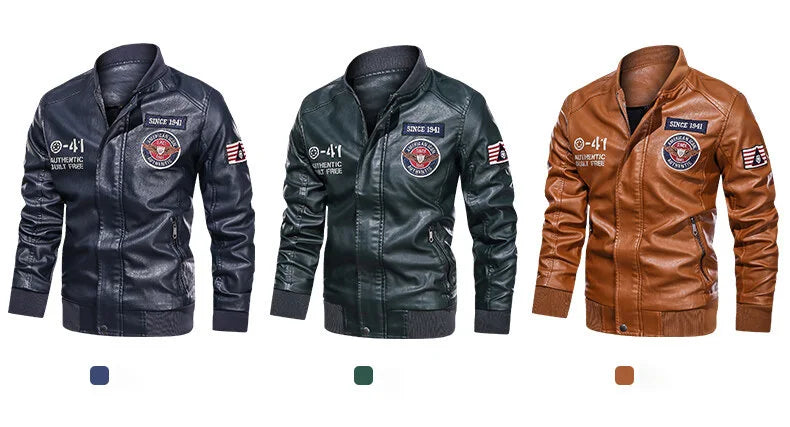 Men's Motorcycle Suit Leather jacket Color collar pilot casual PU leather jacket