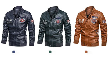Men's Motorcycle Suit Leather jacket Color collar pilot casual PU leather jacket