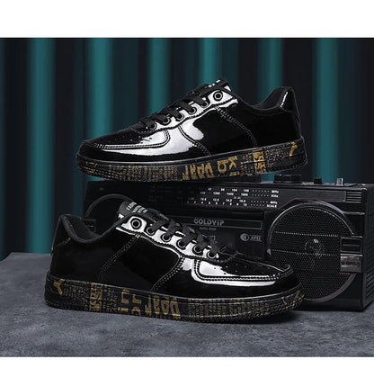 Brand Fashion Mirror Luxury Shoes for Men Women Glitter Leather Shoes Casual Men Golden