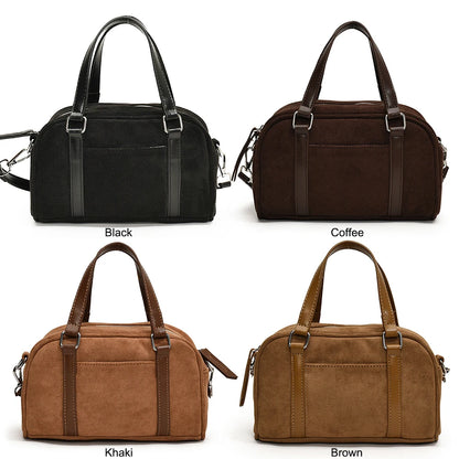 Women Suede Shoulder Bag Adjustable Strap Boston Bag with Interior Pocket Top Handle Bag Zipper Handbag for Work Travel