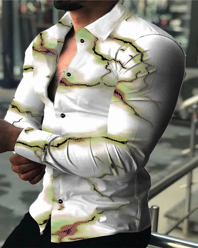 Men's Shirt Polo Button Shirt Casual Western Print Top Men's Cardigan Top