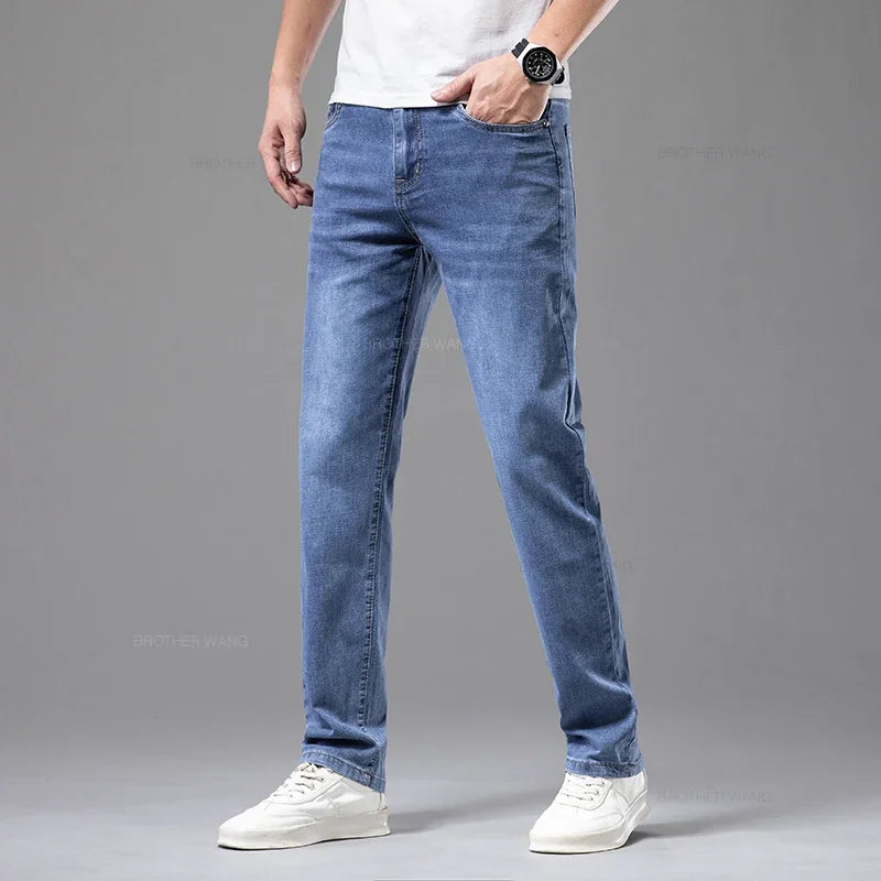 Men's Elastic Cotton Jeans Fashion Gray Comfortable Casual Pants