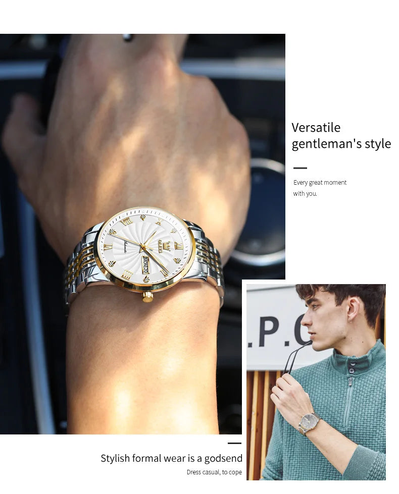 Automatic Mechanical Men Watch Threaded Dial Waterproof Stainless Steel Strap Classic Men's Watches Luxury