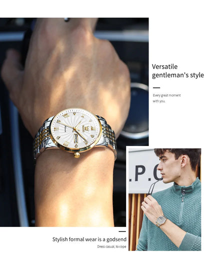 Automatic Mechanical Men Watch Threaded Dial Waterproof Stainless Steel Strap Classic Men's Watches Luxury