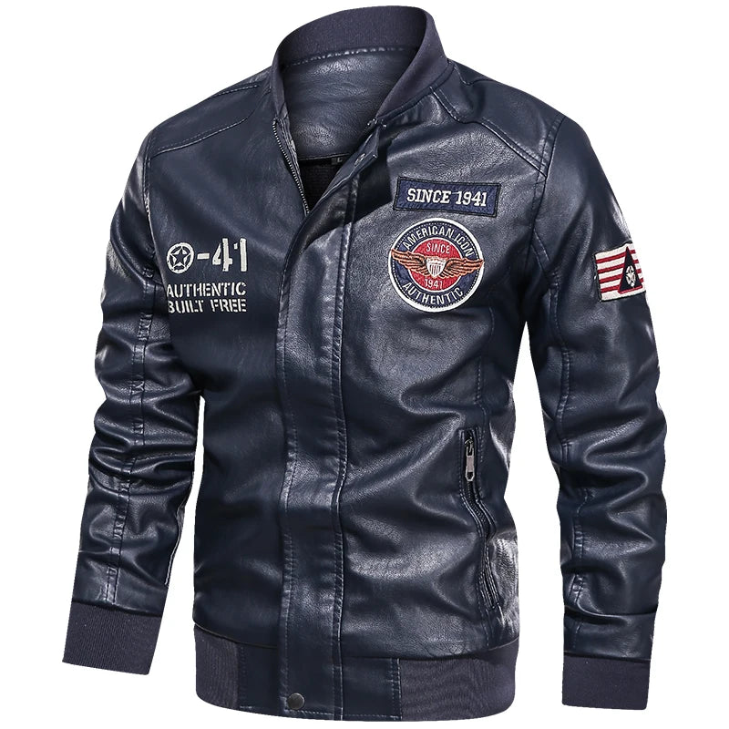 Men's Motorcycle Suit Leather jacket Color collar pilot casual PU leather jacket