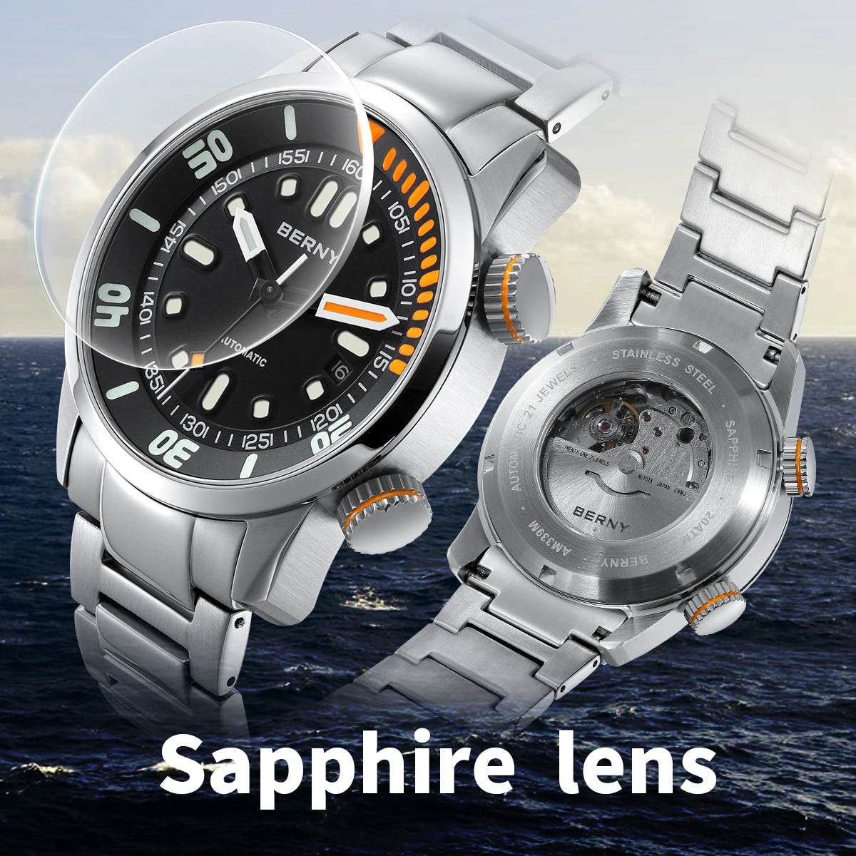 Automatic Dive Watch for Men Super Luminous Original Design 20 ATM Diver Wristwatch Sapphire
