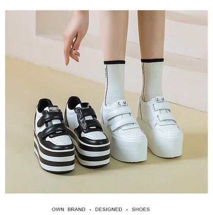 High quality 12cm Synthetic Genuine Leather Boot Ankle Platform Wedge High Brand Chunky Sneaker Shoes