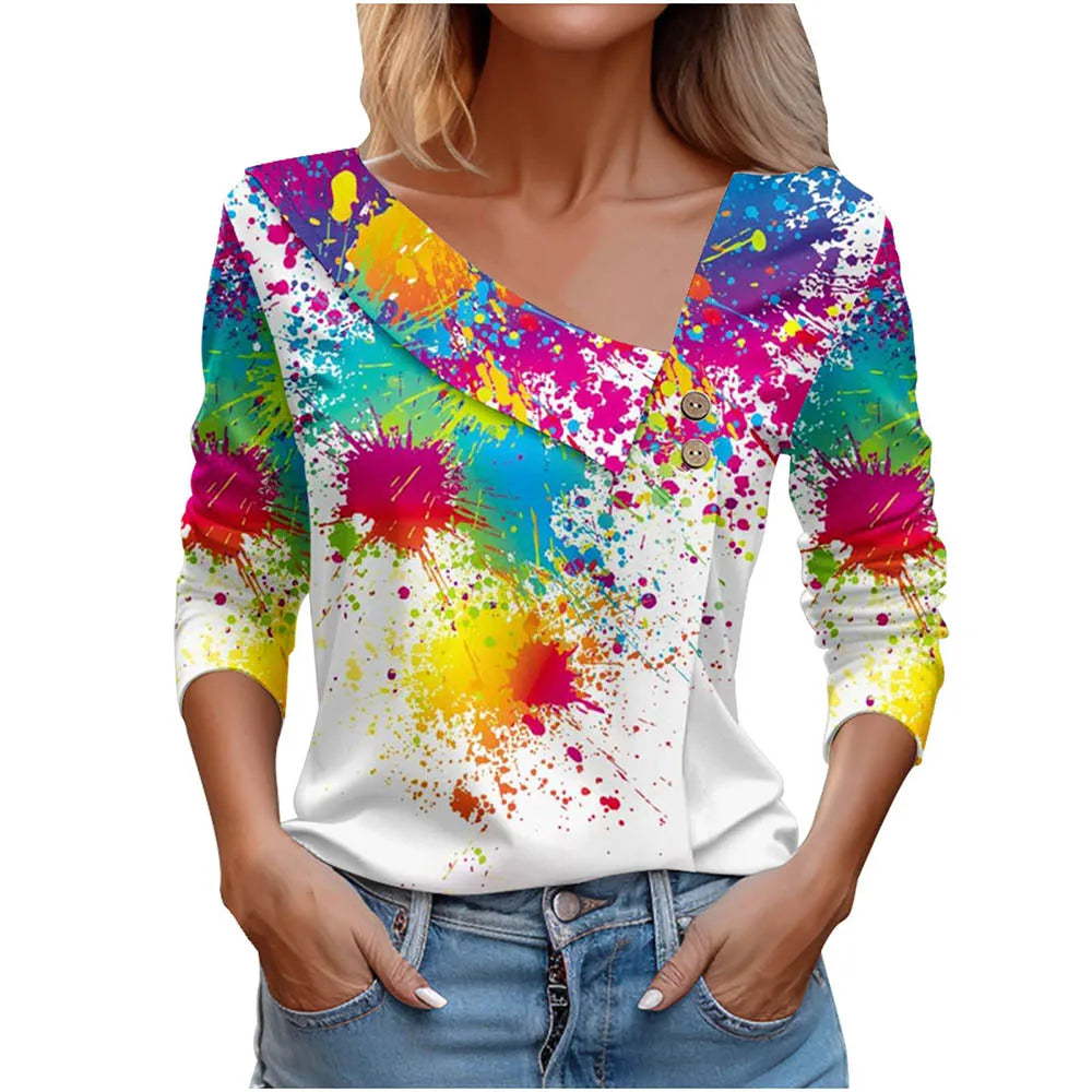 T Shirt For Women Fashion Long Sleeve Top White Floral Print Shirt
