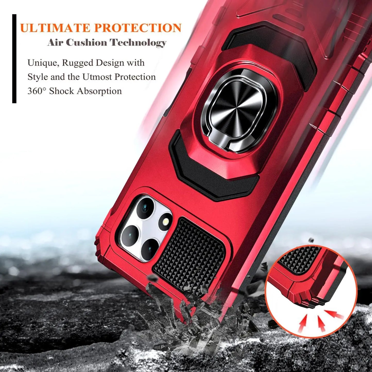 For T-mobile Revvl 7/Revvl 7 Pro 5G Magnetic Ring Holder Stand Shockproof Armor Case KickStand Phone Cover+Tempered Glass