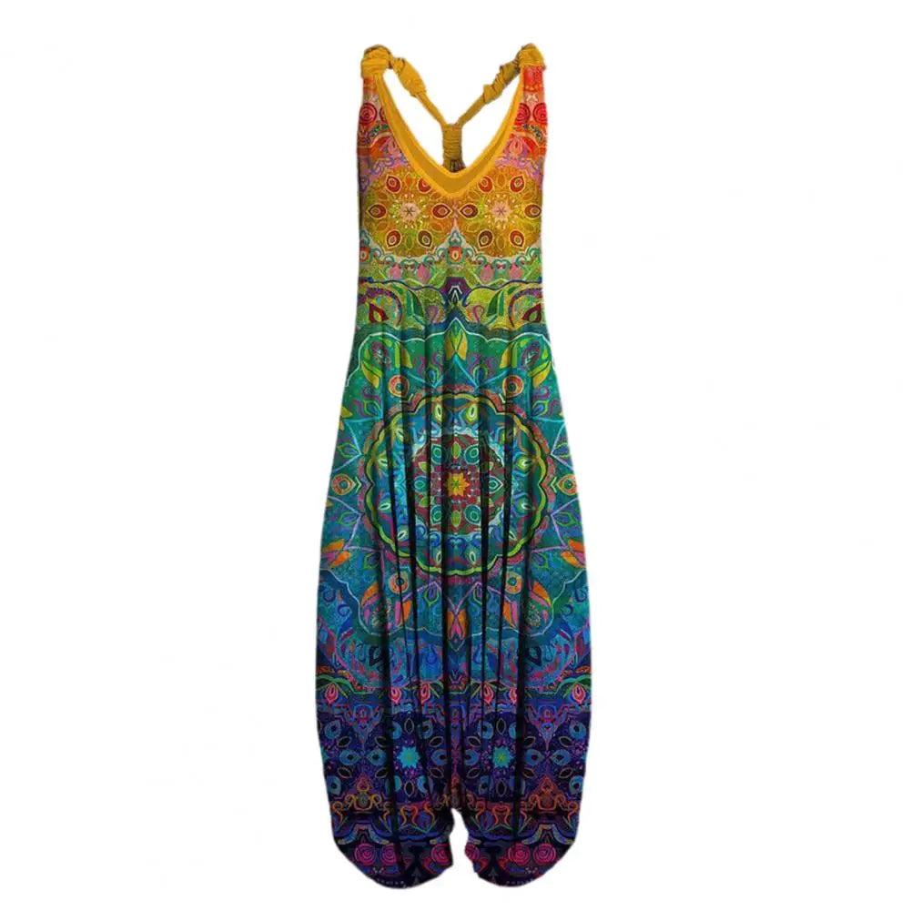 Harem Romper One-piece Jumpsuits Overalls Womens Abstract Print Backless