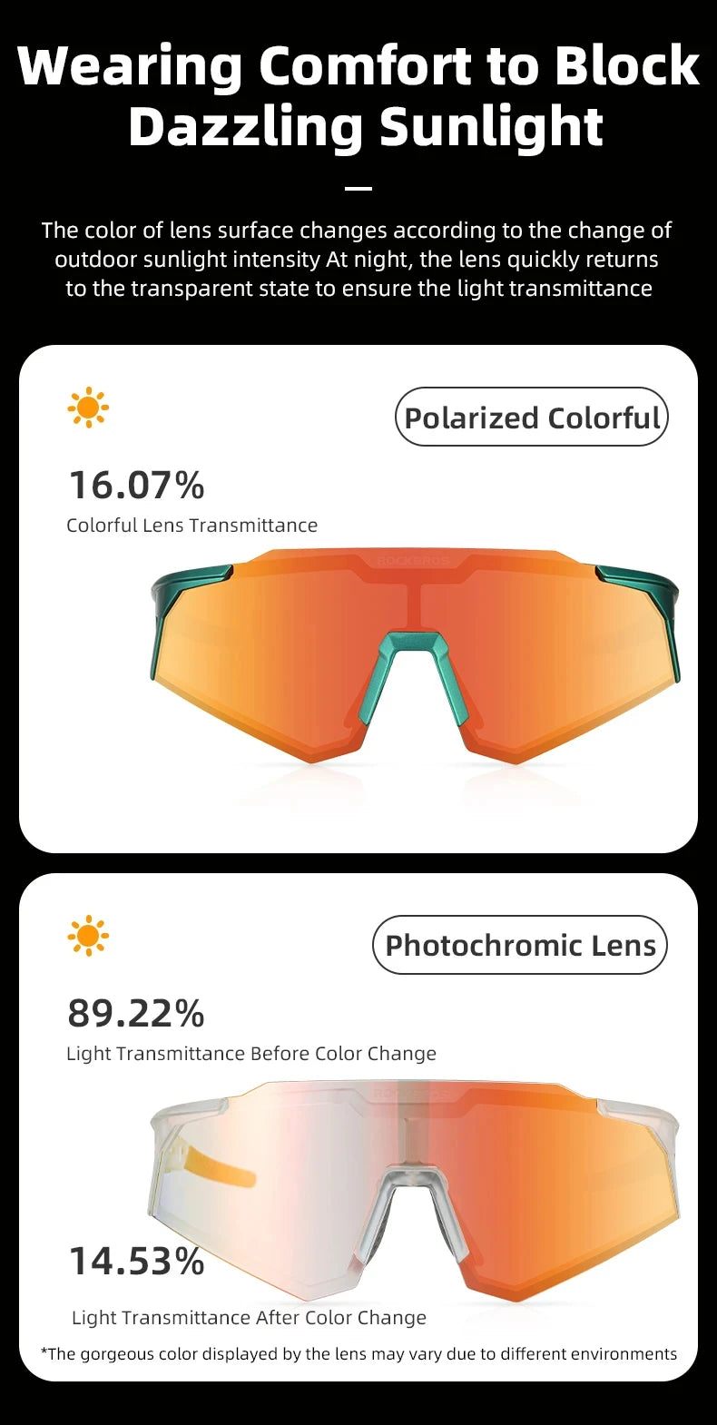 Photochromic Polarized Lens Adjustable Nose Support Myopia Frame Sports Men Women Cycling Goggle