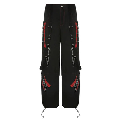 Women Gothic Punk Pants Hip Hop Harajuku Baggy Y2k Cargo Pants Casual Streetwear 90s Wide Leg Retro Low Waist  Women Trousers