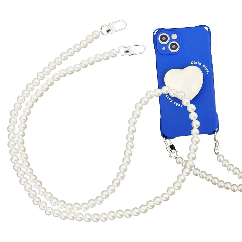 White Pearl Lanyard Necklace Pearl Chain Star Phone Case Long Shoulder Bag Strap