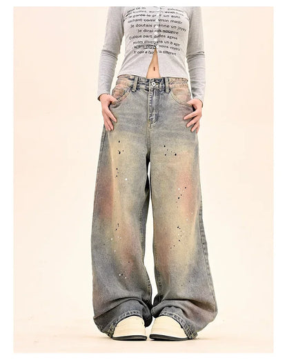 American Fashion Tie-Dye Graffiti Straight Leg Wide Jeans Straight Leg Loose Jeans Hip-hop Street Baggy Jeans