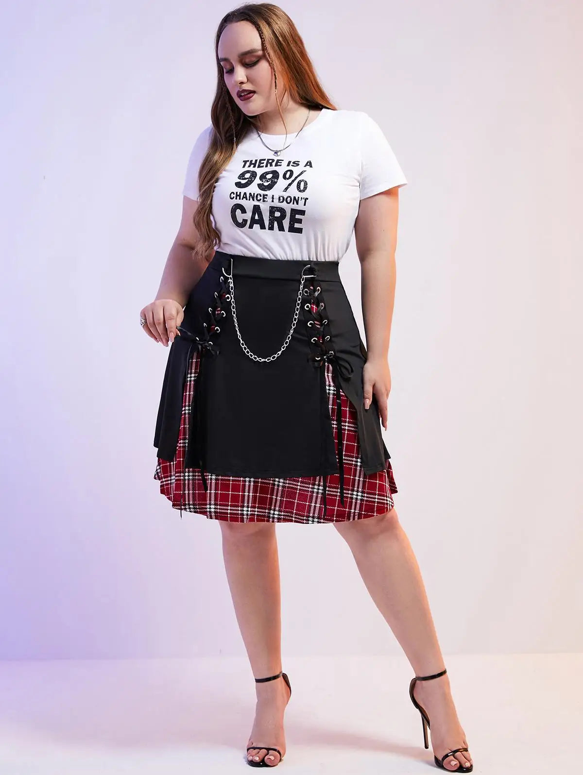 Plus Size Women's Gothic Skirt Casual Plain Chain Detail High Waisted