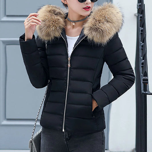 New Autumn Winter Jacket Womens Parkas Fur Collar Hooded Coats Casual Short Jacket Female Slim Cotton Padded Warm Outerwear