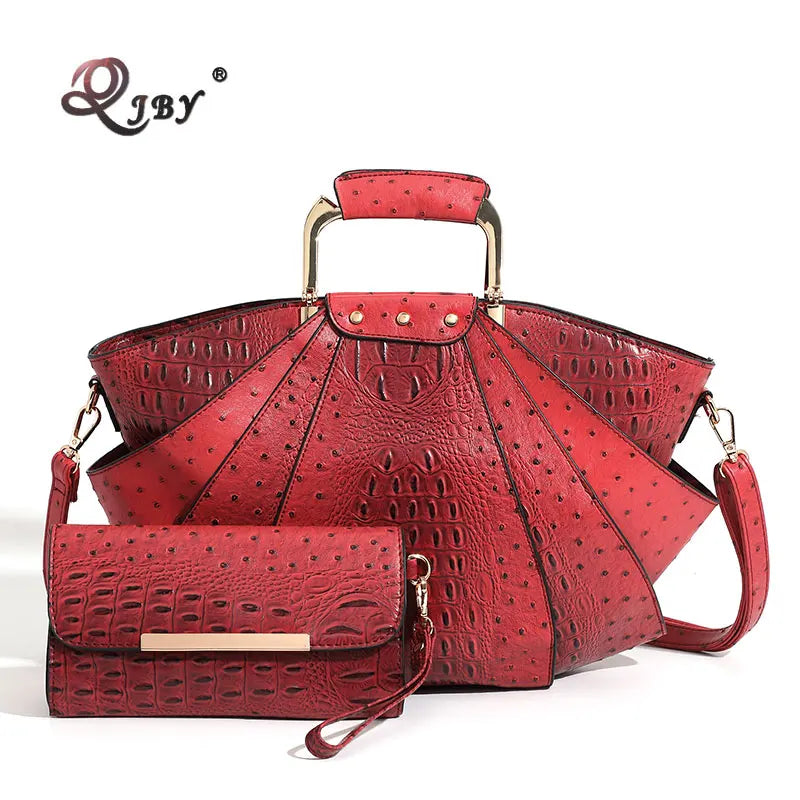 Large Capacity Leather Purse Metal Top Handle Handbags Crossbody Large Tote Bag