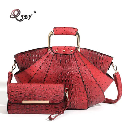 Large Capacity Leather Purse Metal Top Handle Handbags Crossbody Large Tote Bag