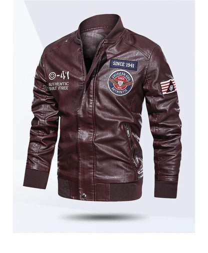 Men's Motorcycle Suit Leather jacket Color collar pilot casual PU leather jacket
